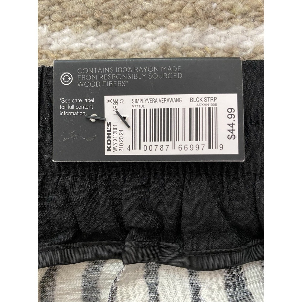 NWT Simply Vera Vera Wang Women's XL Cream Black Striped High Rise Pull On Pants - Picture 7 of 9